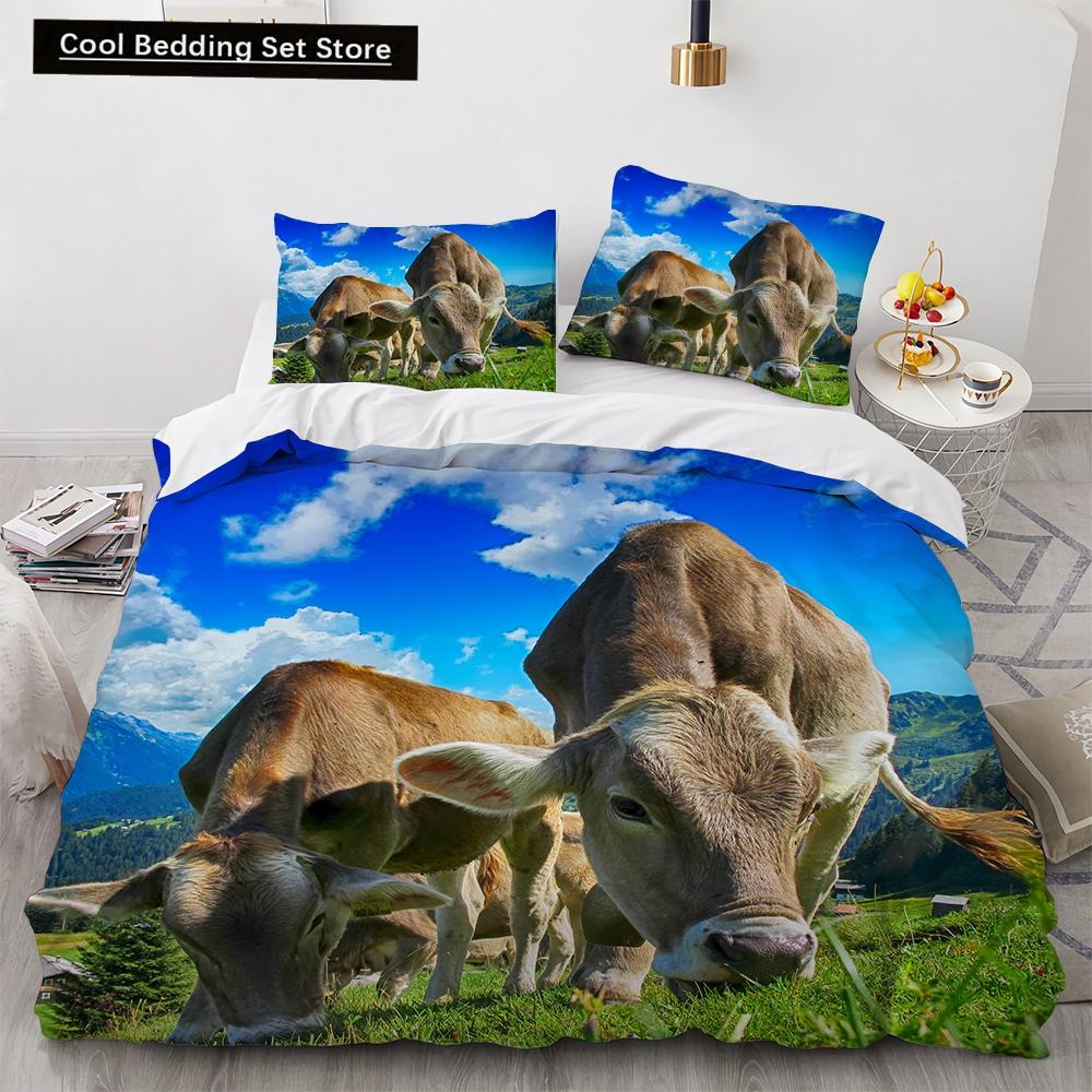 Comforter Cow Herd Pattern King Queen Bedding Set Highland Bull Farm Animal Dairy Cattle Comforter Polyester