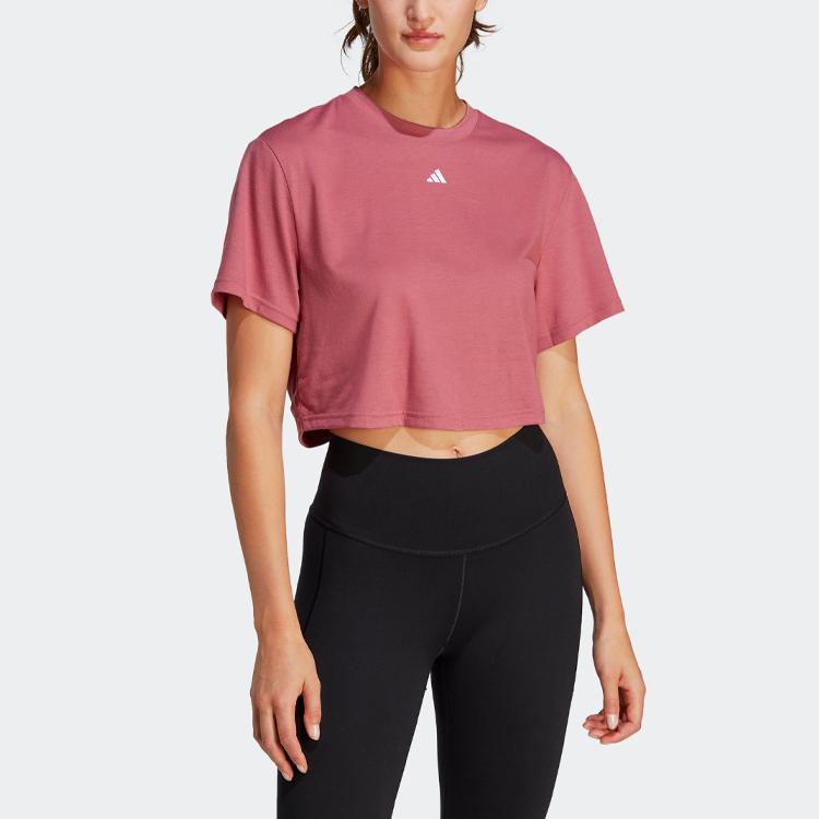 Adidas Studio Tee Quick-Dry Yoga Fitness Short Sleeve T-Shirt Women Tops Rock-Layer-Pink IB8563