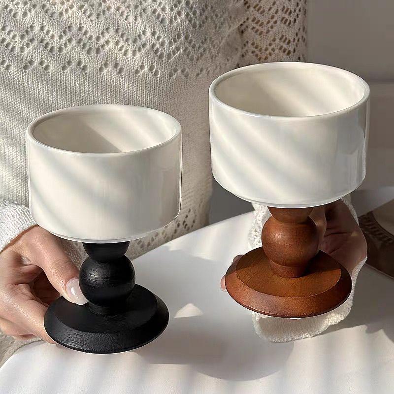 Vintage French Scented Candle with Ceramic High-Footed Glass Holder