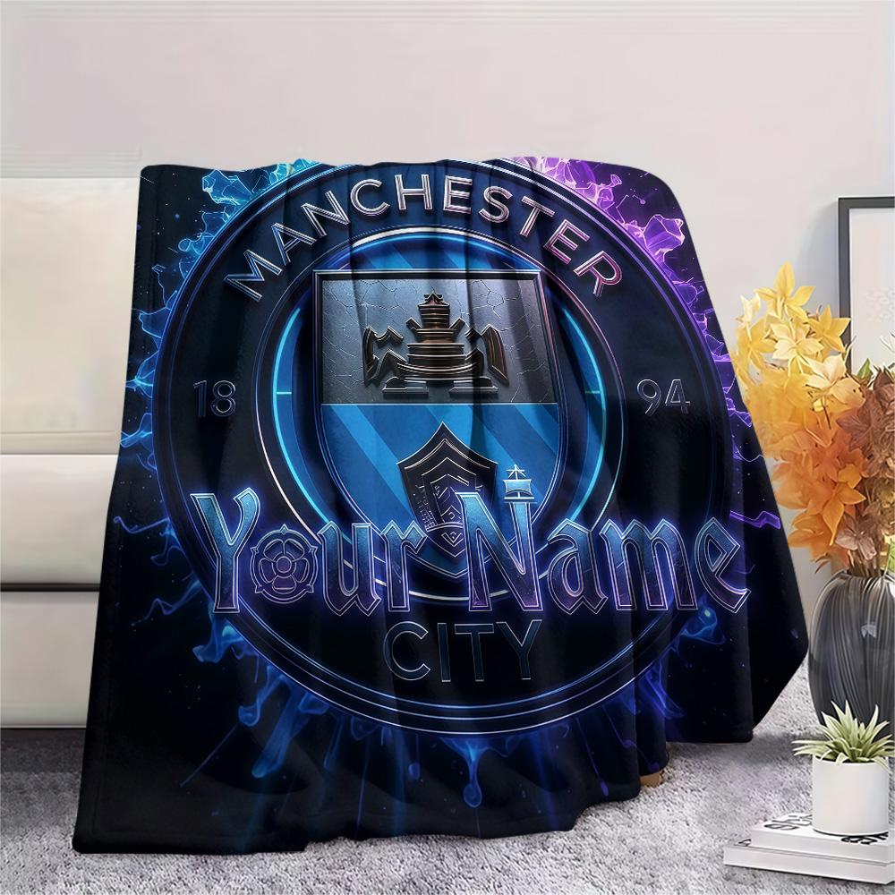 1PC Manchester City F Custom Name Patterned Flannel Blanket Suitable For All Seasons For Home Decor Warmth And Comfort Gifts Holiday Present