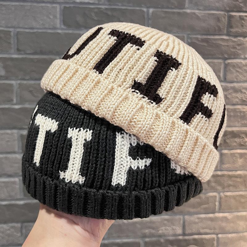 Autumn and winter new landlord hat letter embroidery knitted hat Internet celebrity fashion simple wool hat warm cold hat
