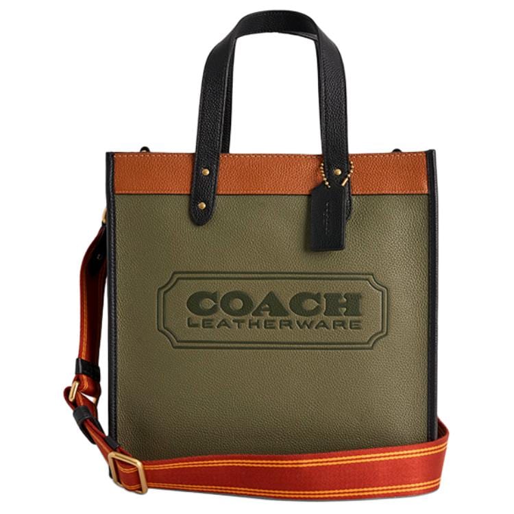 Coach Field Cow Leather Tote Bag, Shopping Bag, Shoulder Bag, Crossbody Bag, Handbag Large Women's Army Green & Brown CBV50-B4PC0