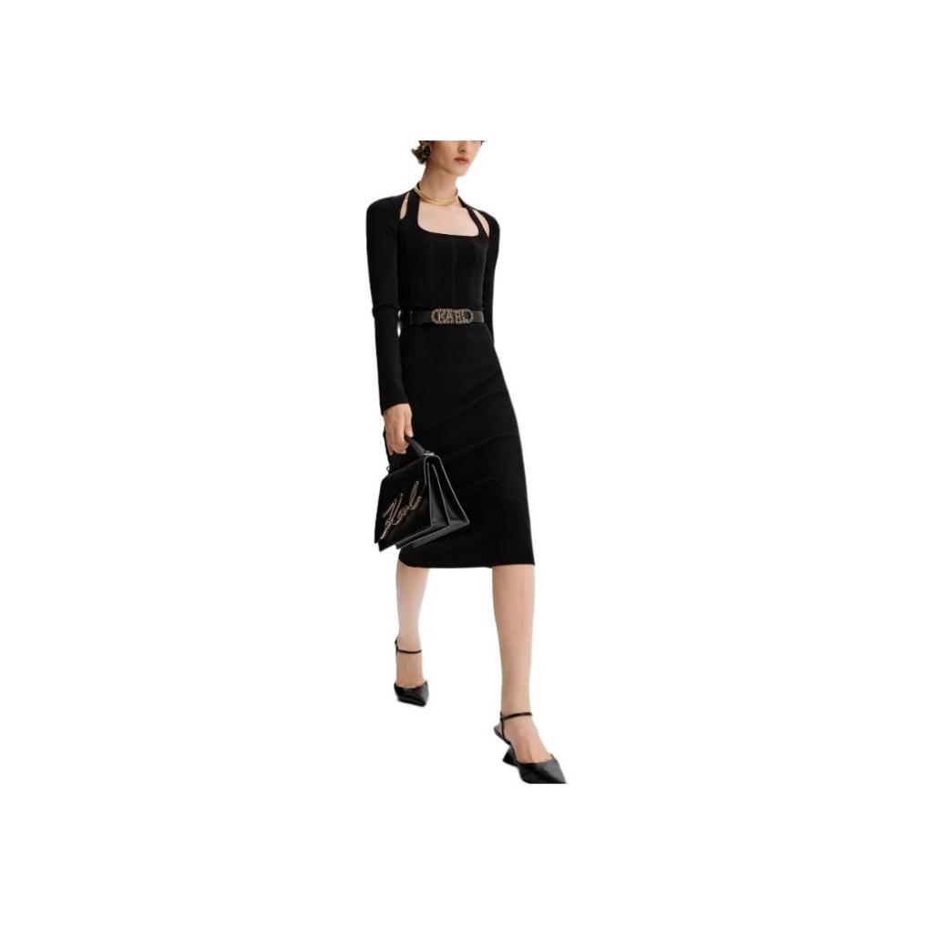 Karl Lagerfeld French Daily Commuting Date Outfit Elegant Chic Women Dress Black K27L1324