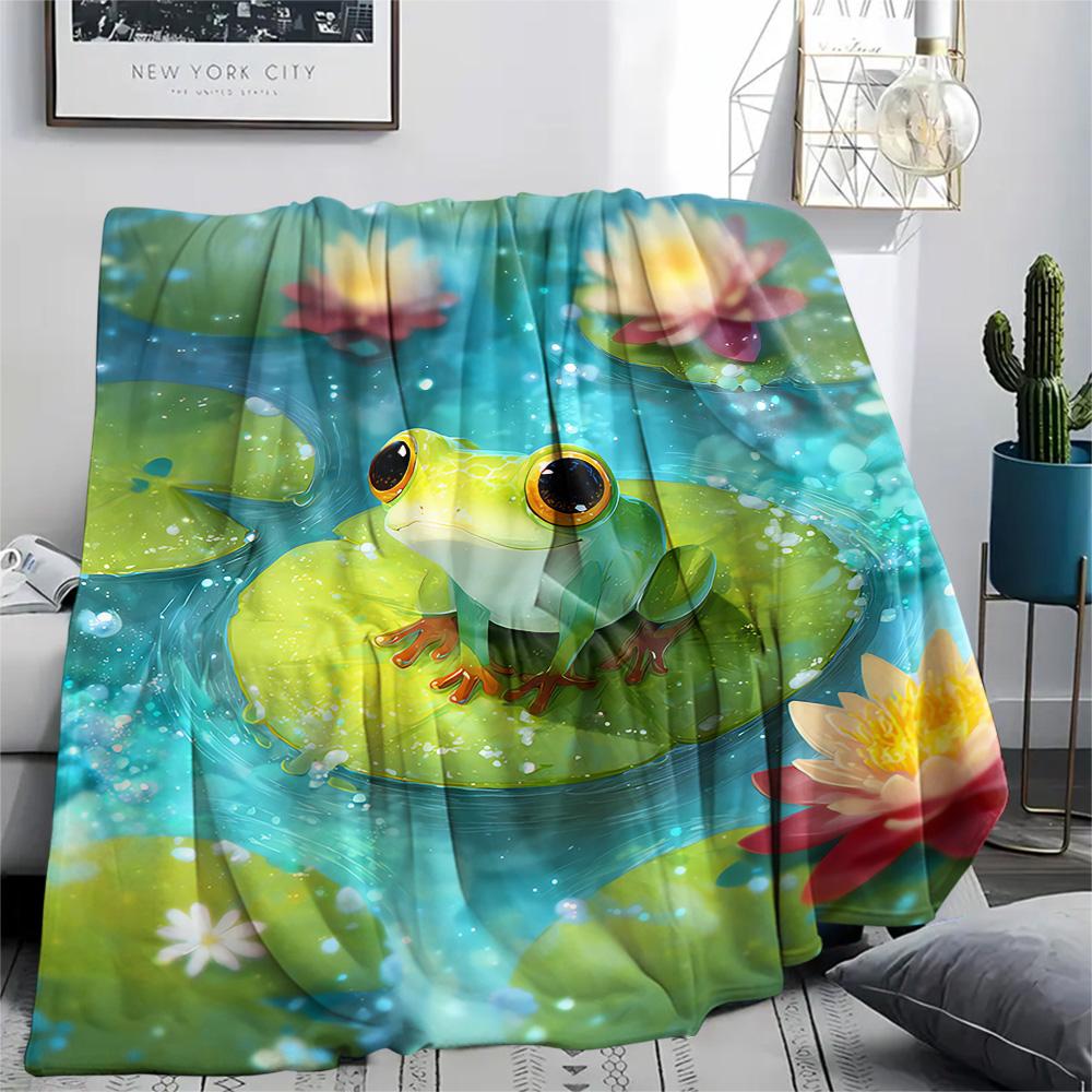 Frog Print Flannel Blanket, High quality Comfortable for All Seasons, Home Decor, Warmth and Comfort, Perfect for Christmas Gifts