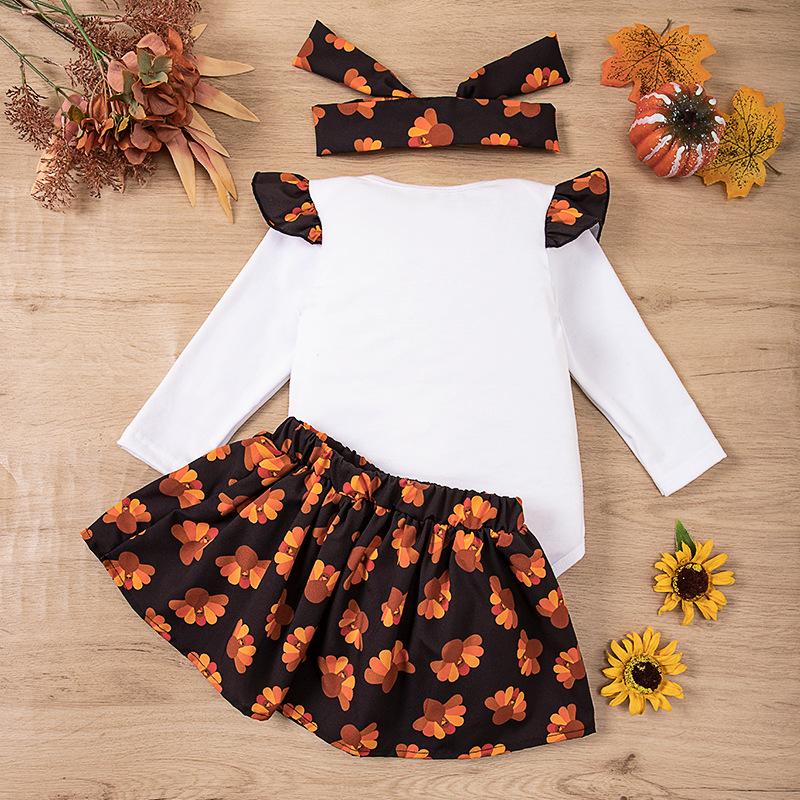 Baby Girl Thanksgiving Outfits Long Sleeve Turkey Romper Tutu Skirt Newborn Infant Baby Clothes Set