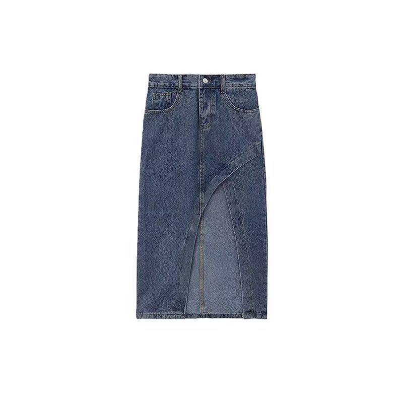Chic High-Waist Irregular Slit Denim Midi Skirt - Summer 2024 Hong Kong Style Design for Women
