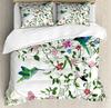 Hummingbird Duvet Cover Swirled Leaves with Flowers Coming of The Spring Theme Decorative Bedding Pale Ivory Room Decor Women
