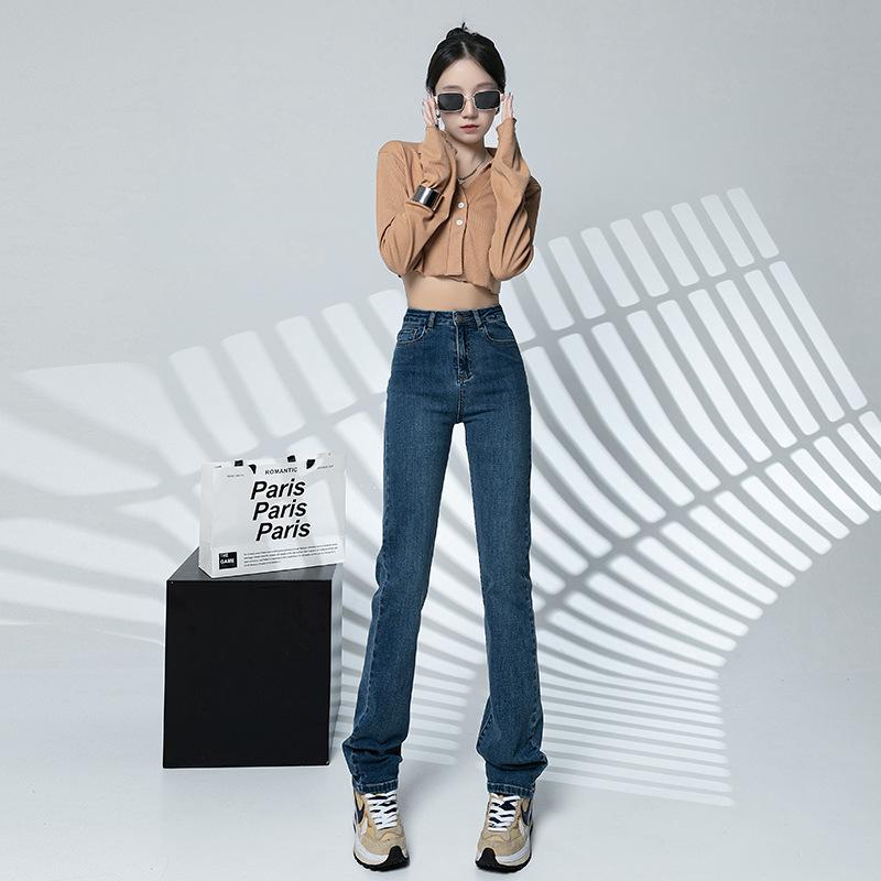 Spring and Summer Jeans for Women In Summer New High-waisted Straight Cigarette Pants for Women Versatile Meat Cover Narrow Version Straight Pants