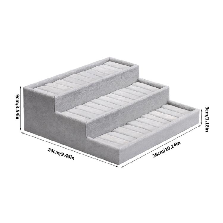 Frosted Velvets Jewelry Presentation Tray 3 Step Trapezoid Shelf Sturdy Base For Earring Retail Displays