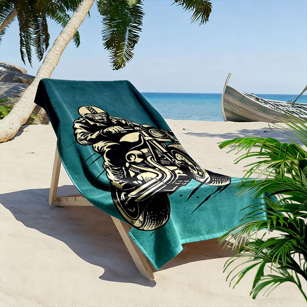 Biker Illustration Beach Towel Beach Towel Quick-drying for Travel Outdoor Sports Jogging Beach and Swimming