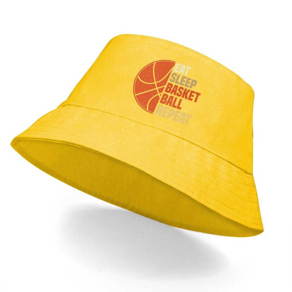 Bucket Hat With "EAT SLEEP BASKET BALL REPEAT" Print , Women's Hat Reversible Casual Wide Brim Fishing Cap