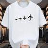 Men Cotton Crew Neck T-Shirt with Airplane Evolution Print Casual Sporty Short Sleeve Tee Slight Stretch Knit Fabric