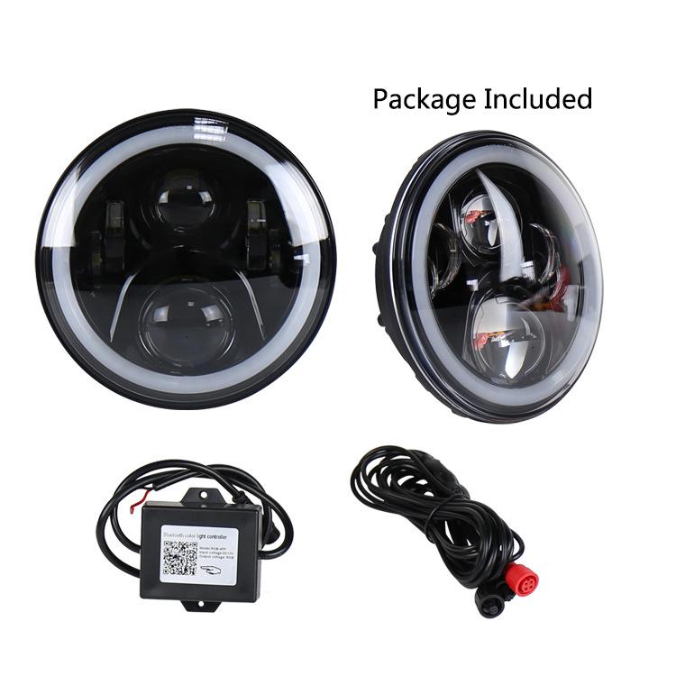 7-inch RGB LED Wrangelight: Bluetooth Controlled, 40W Modified Car Headlights for Wrangler.