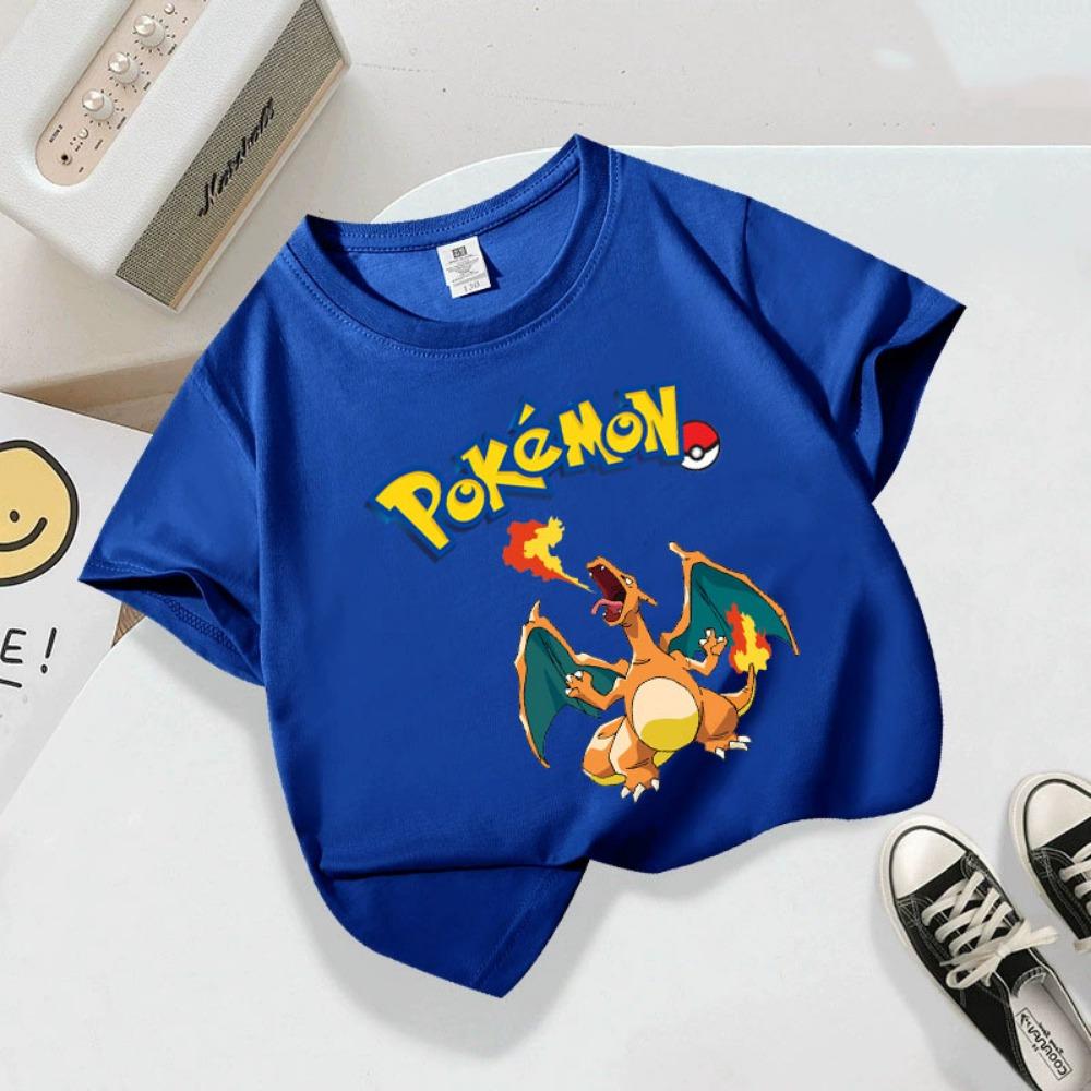 Summer children's playful Pikachu print  short-sleeved casual T-shirt for boys and girls, comfortable and soft.