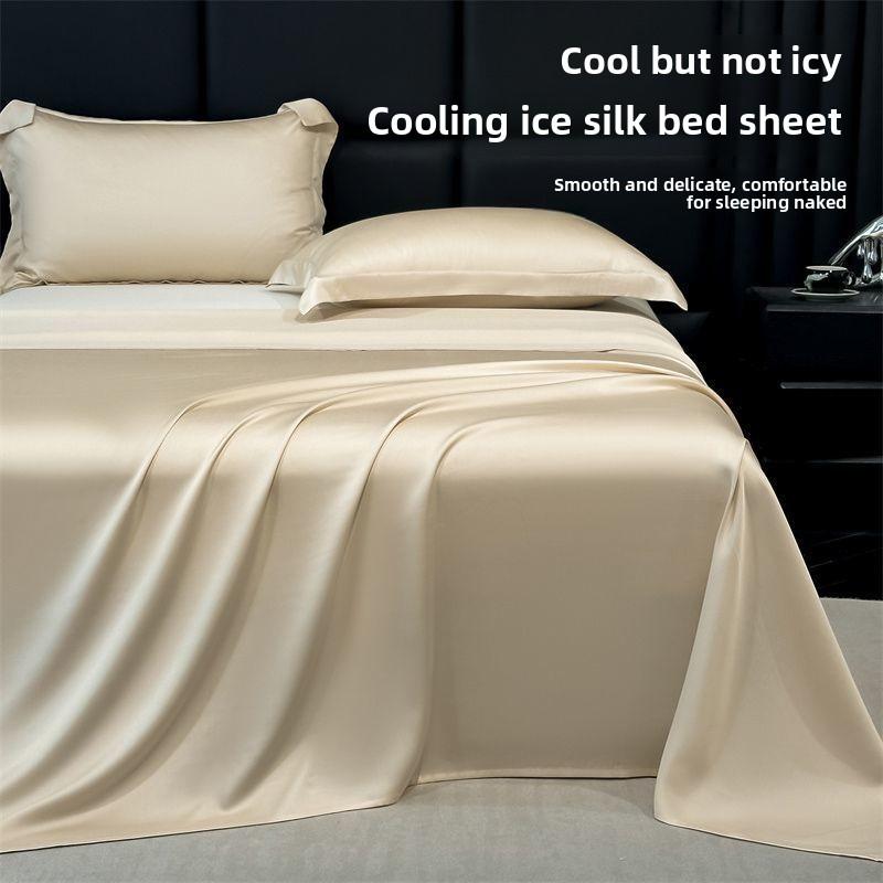Ice Silk Bed Sheet Set Summer Cooling Solid Color Soft Durable Machine Washable Dormitory Single Bedding Set
