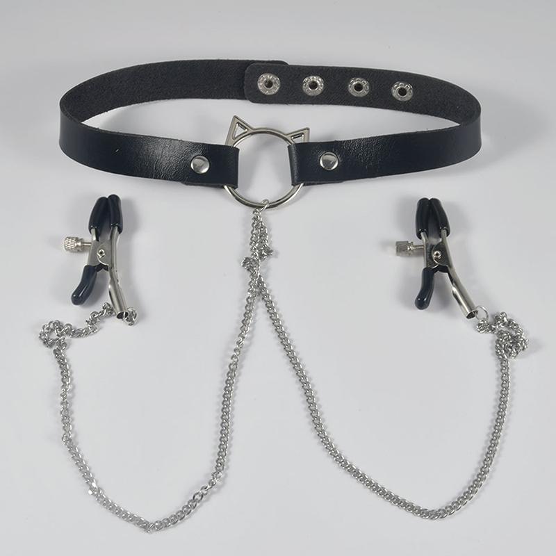 1Pc Nipple Ring With Choker Necklace Punk Style Long Chain Nipple Barbell Piercing Jewelry