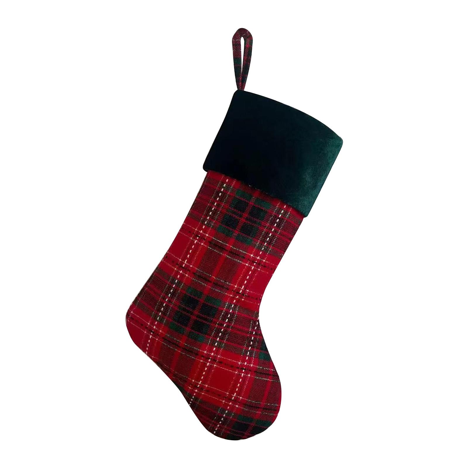 

Plaid Christmas Stockings, Large Red And Green Plaid Christmas Stockings, Suitable For Home Decoration And Holiday Party Decorations. One Size