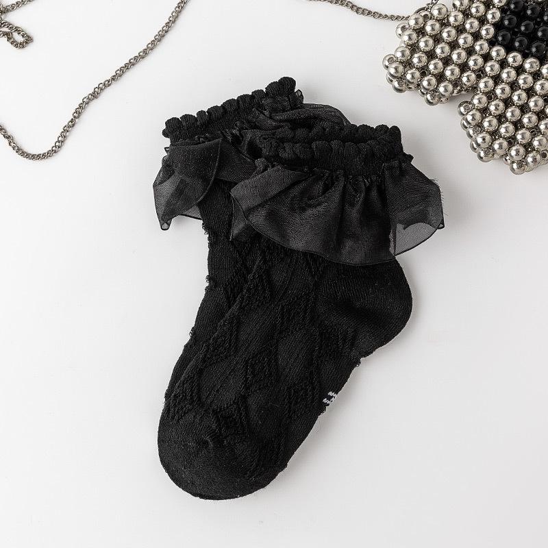 Dziewczęce skarpetki z falbankami, koronkowe, skarpetki JK Calf dla dzieci, słodkie, księżniczki, falbany, białe, czarne, kolorowe skarpetki dla dzieci, wiosna, lato