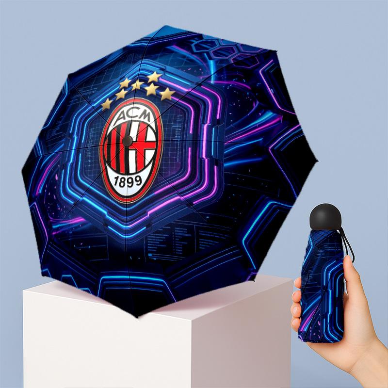 AC Milan Pattern Printed Mini 5 Folds 8 Ribs Compact Umbrella Windproof Waterproof Lightweight Portable Folding