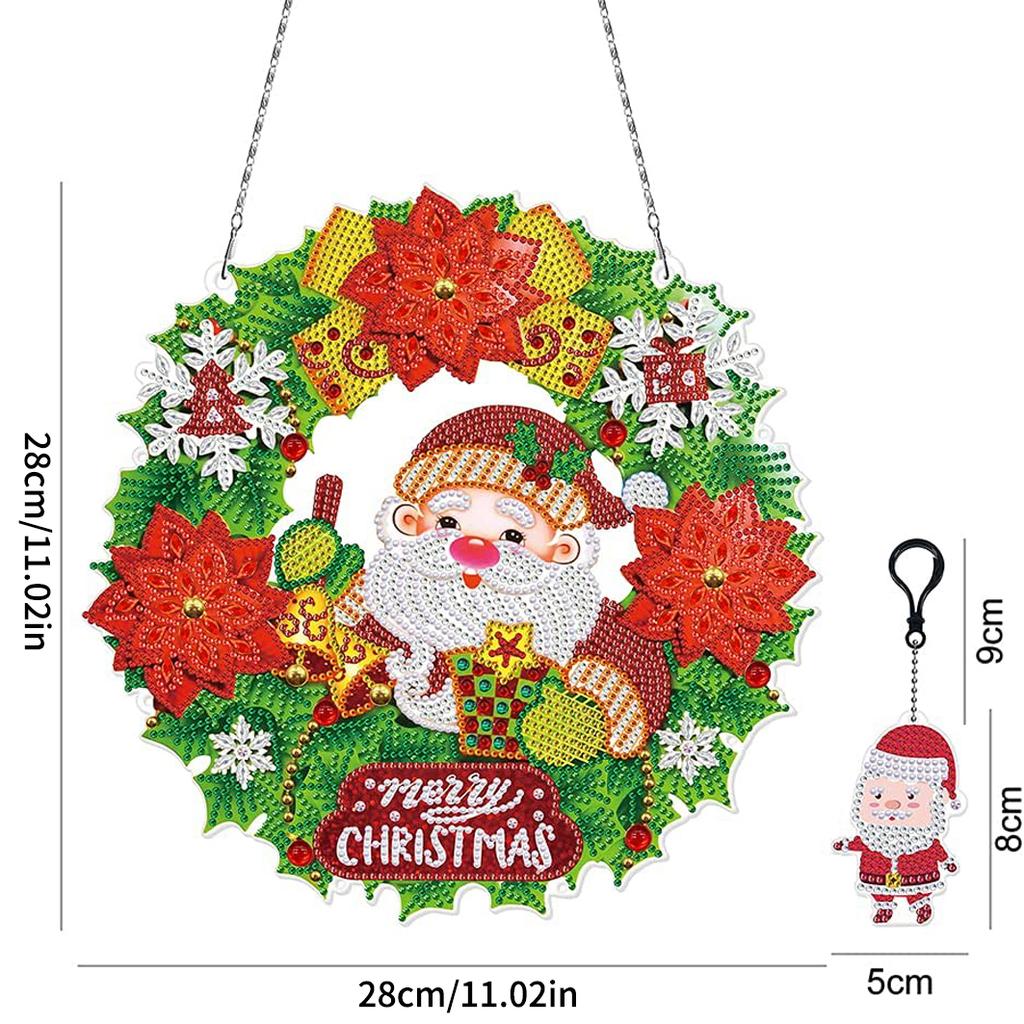 Weihnachtskranz-Set zum Aufhängen, 5D-Diamantmalerei zum Selbermachen, mit LED-Licht, Diamant-Malbild mit hängender Kette, dekoratives Licht
