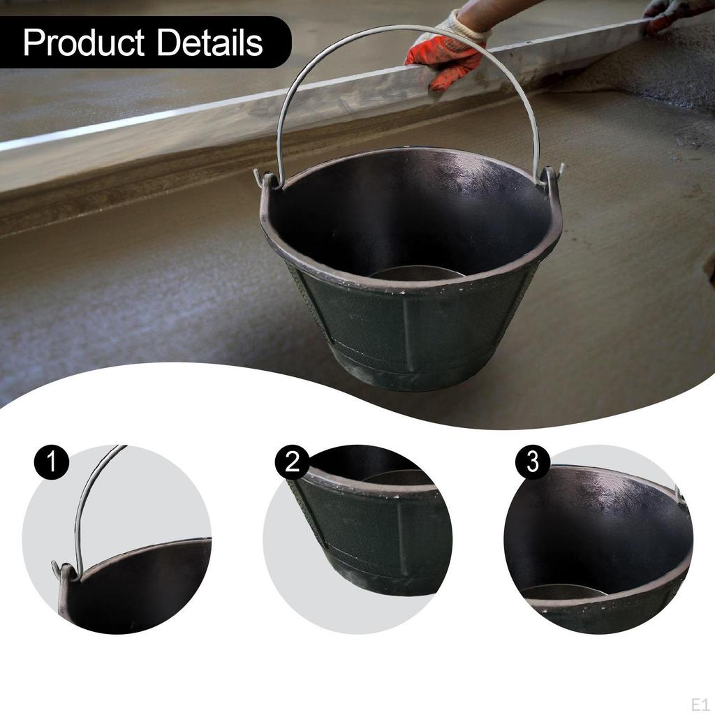Cement Bucket Rubber Pail Sturdy Portable Multipurpose Storage Container for Household Garage