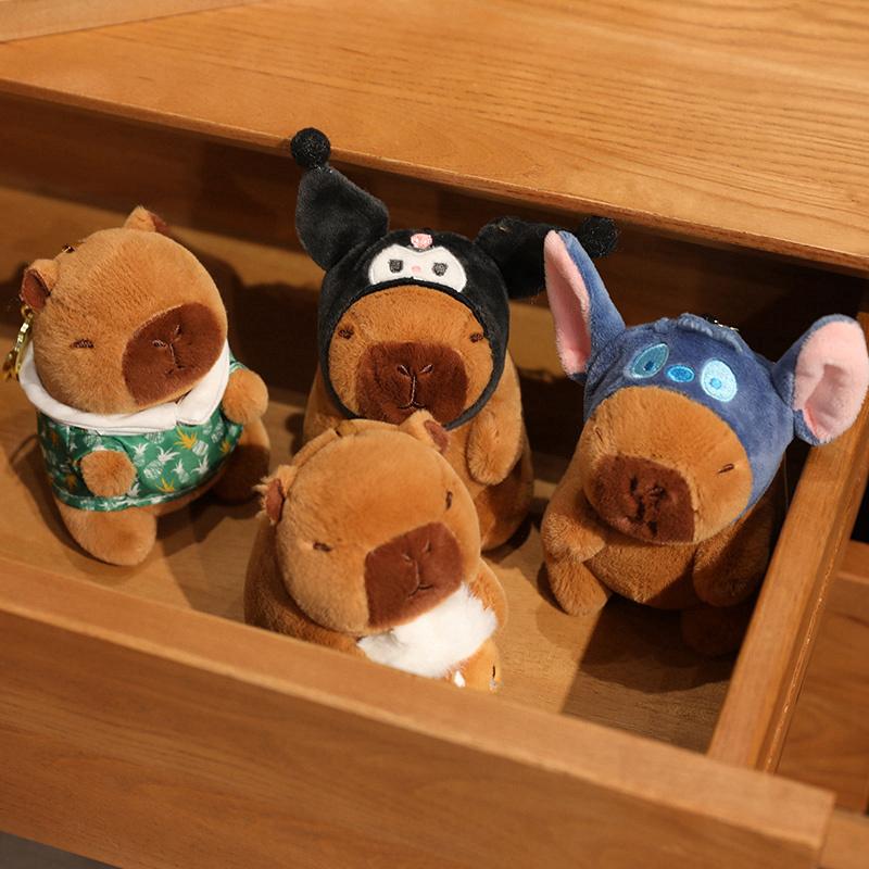 12cm Kawaii Anime Capybara Plushies With Pikachu Stitch Lucifer Cat Hat Doll Stuffed Animals Capybara Plushies Girl Toys