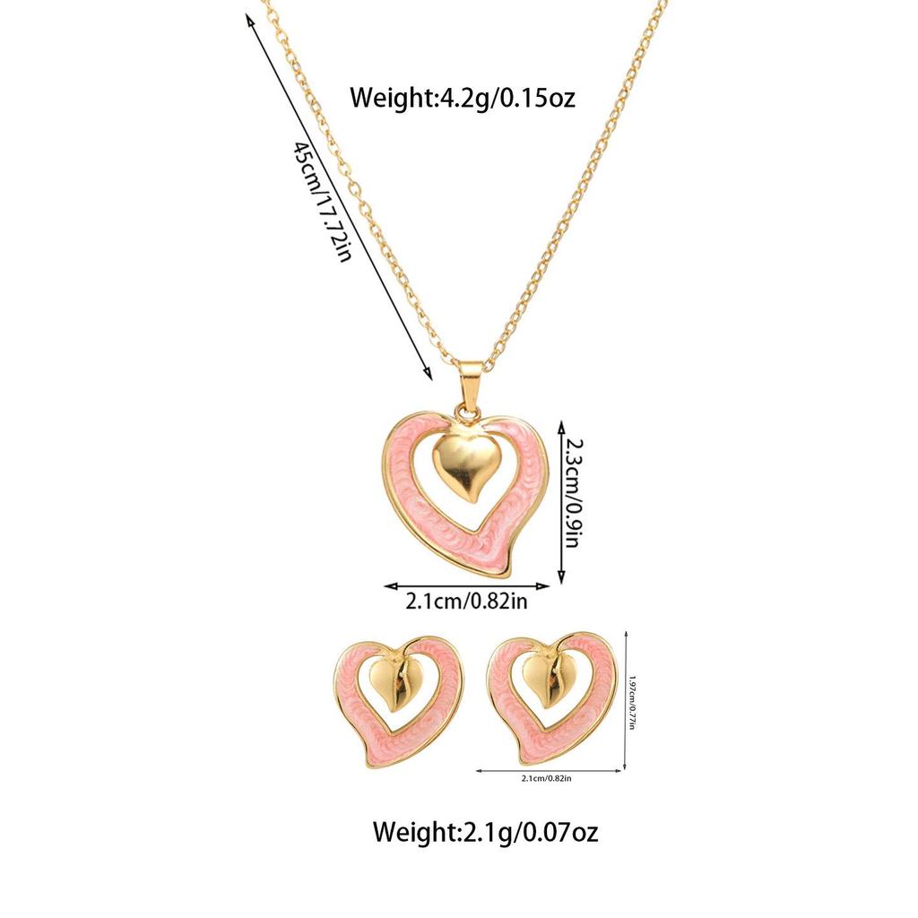 Stainless Steel Heart-Shaped Enamel Pendant Necklace & Earring Set - Non-Fading, High-End Jewelry