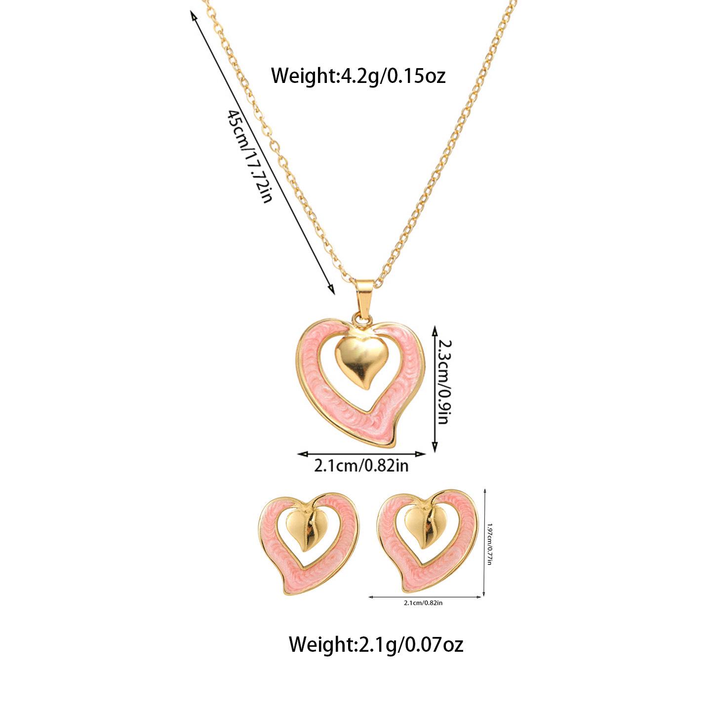 

Stainless Steel Heart-Shaped Enamel Pendant Necklace & Earring Set - Non-Fading, High-End Jewelry