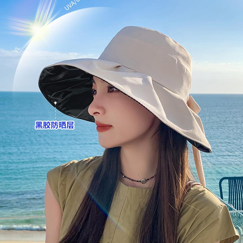 Hat Women's Solid Color Versatile Vinyl Sunscreen Sun Hat Summer Travel Folding Large Edge Sun Hat