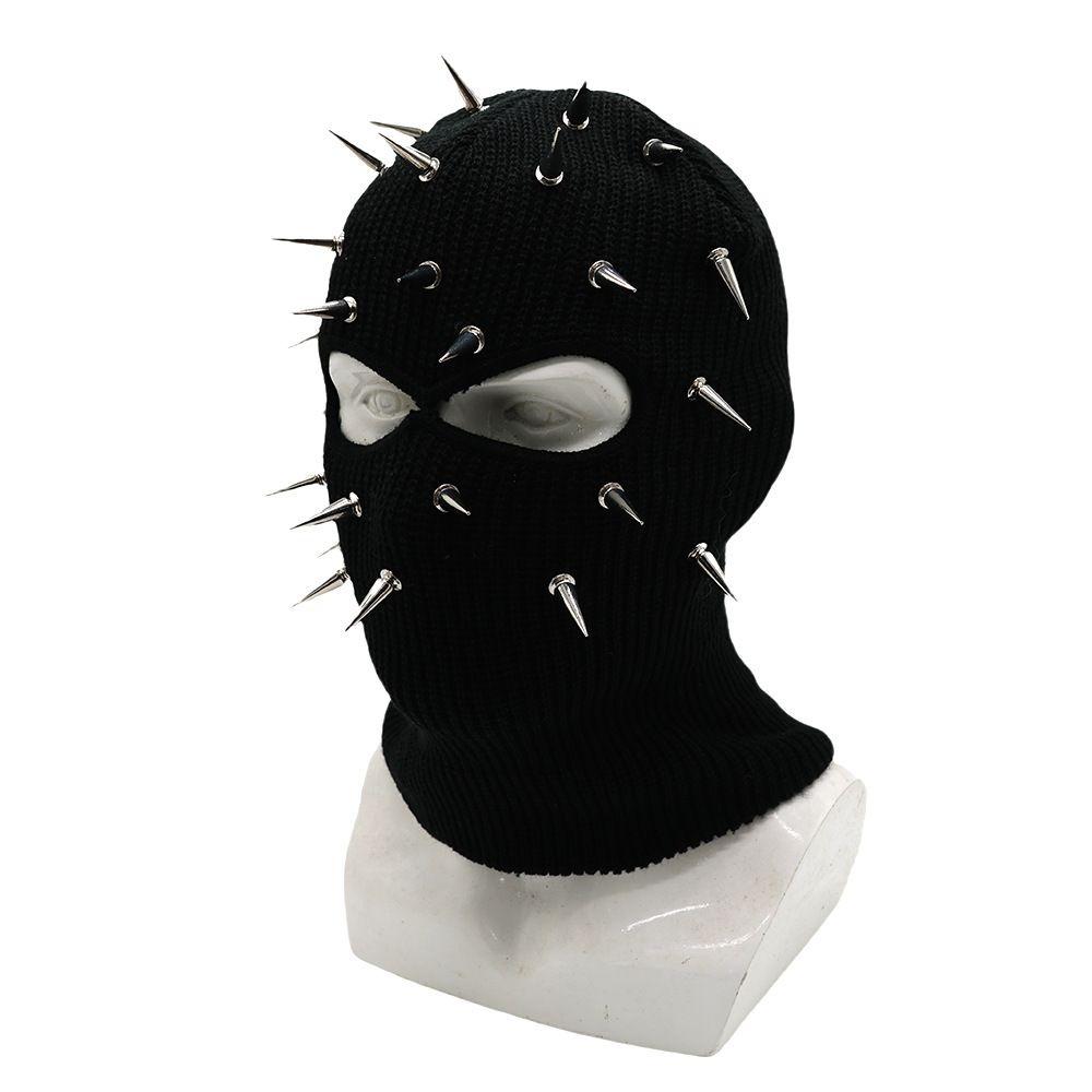 Spiked Knitted Rivet Hat Lightweight Pullover Knitted Hat Punk Style Full Face Mask Outdoor