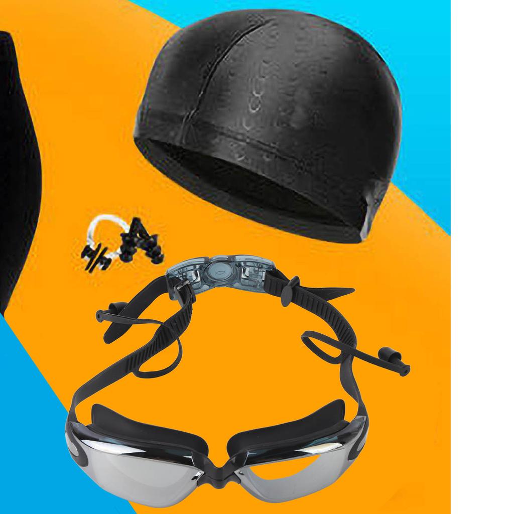 Schwimmausrüstung Atmungsaktive Elastische Badehose Mütze Nasenklammer Ohrstöpsel Set mit Aufbewahrungstasche