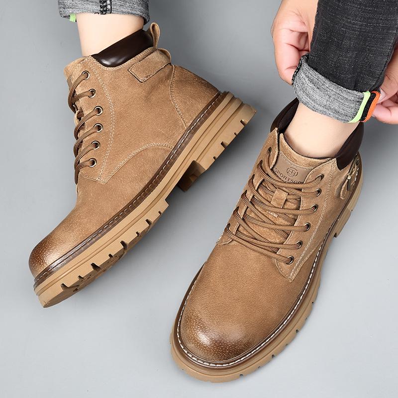 2025 Herbst/Winter Herren Gelbe Leder Martin Wander- & Arbeitsstiefel - Dicke Sohle Britischer Stil