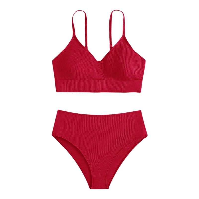 2024 European & American Girls' Solid Color Two-Piece Bikini Swimsuit