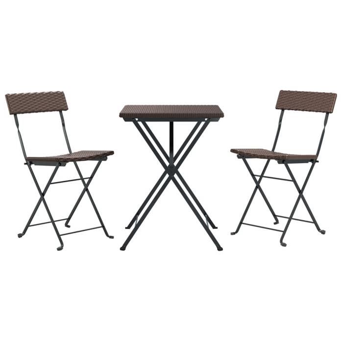 VidaXL Ensemble de bistro pliable 3 pcs Marron Résine tressée, ensemble de bistrot, table et chaises de jardin, ensemble 319990