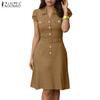 ZANZEA Women Classic Collar Summer Casual Short Sleeve Dress