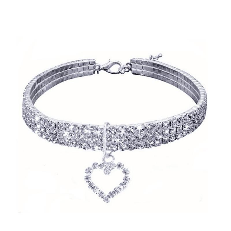 Cat Crystal Necklace Imitation Pearl Rhinestone Pendants Pearl Necklace Dog Collar Collar for Cats Dogs Pet  Collier Collar Gato