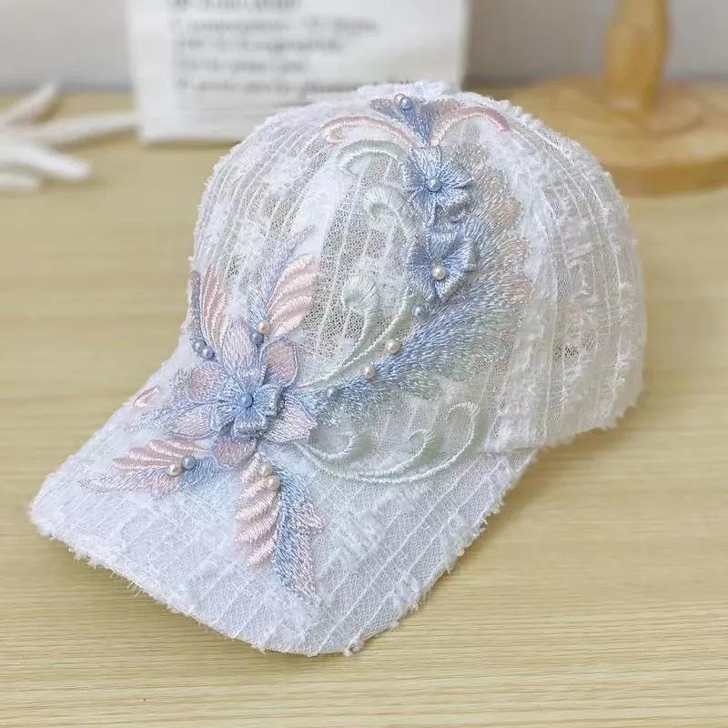 Summer Thin Mesh Baseball Hat Lace Flower Duck Tongue Hat Sunscreen and Sunshade Hat