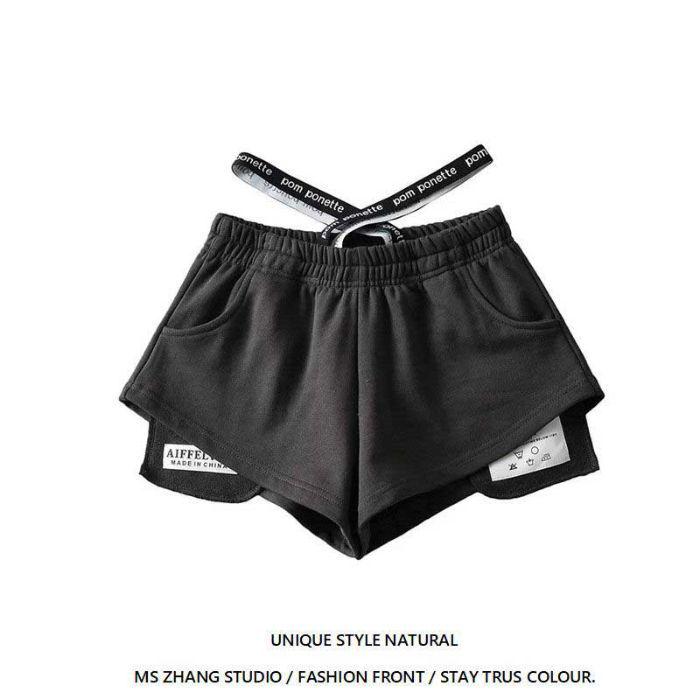 2025 Американский Пикантный Девушка Уличный Стиль Низкая Посадка Широкие Штанины Пэчворк Горячие Шорты для Женщин Extra Large темно-серого