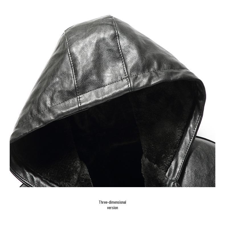 Men's Thickened Leather Jacket with Fleece Lining - Winter Outerwear for Mature Customers
