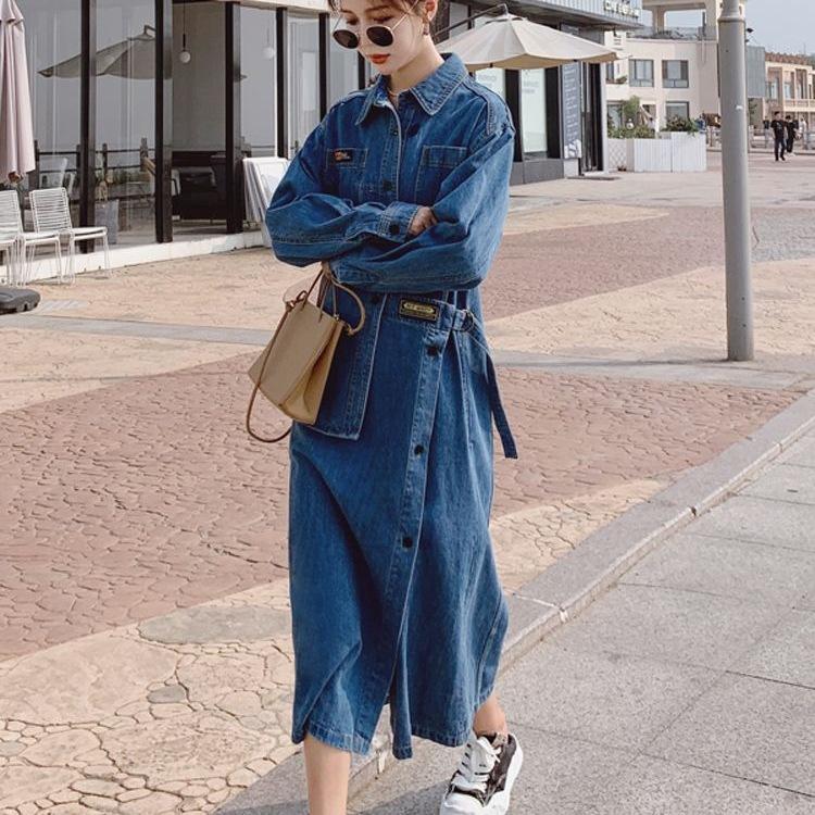 Slim, White and Versatile Design, Small Hong Kong Retro Denim Dress