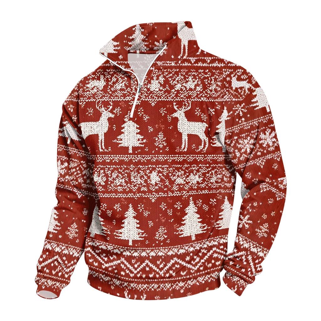 Men's Sweatshirt with Stand Collar Christmas Print Pullover for Casual Wear