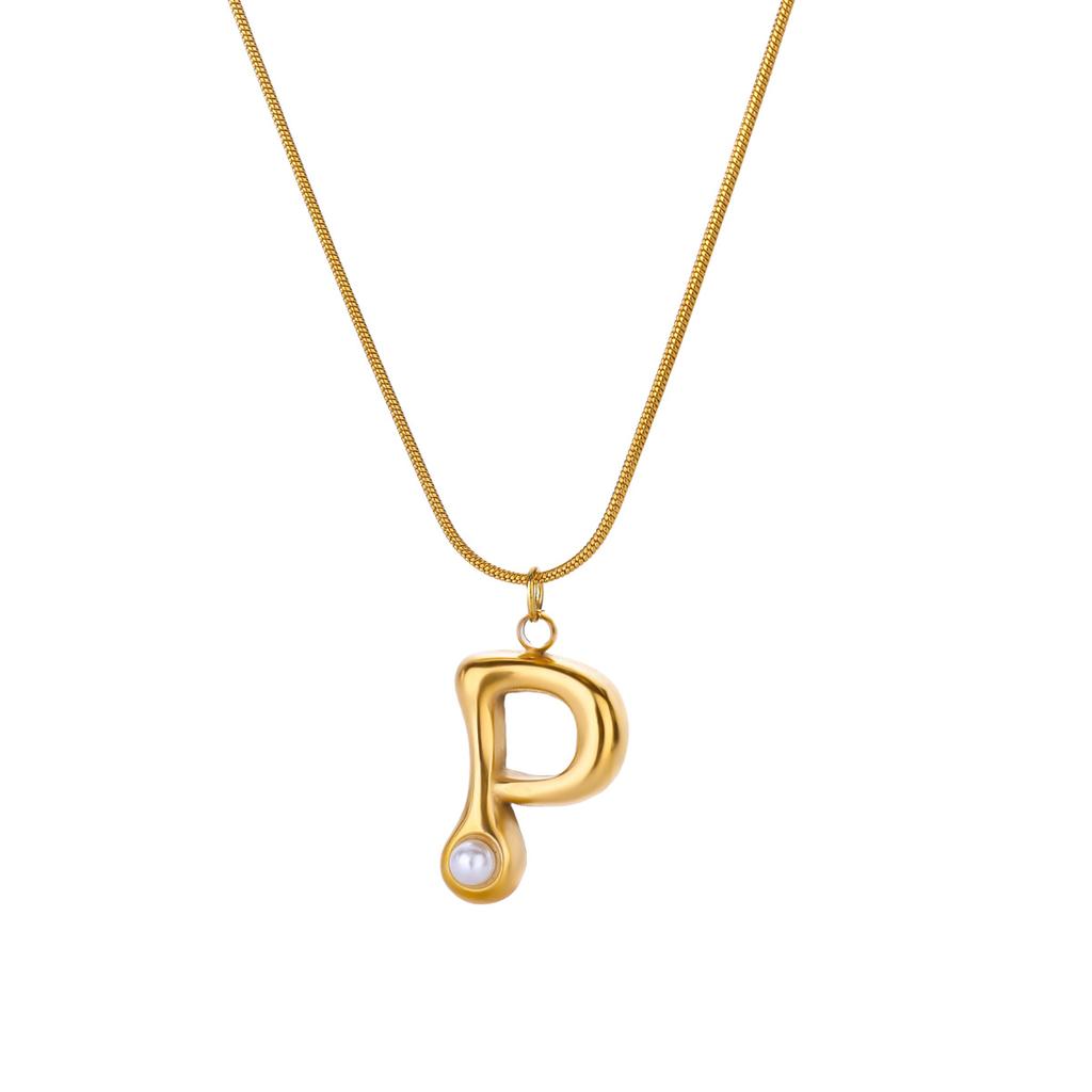 Initials Letter Pearl Necklaces For Women Gold Color Stainless Steel Letter Necklace Chain Collar Necklace Wedding Jewelry Gift