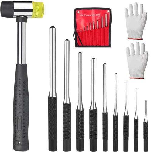 Chrome Alloy Pin Punch, Center Punch, Pin Puller with Hammer and Storage Bag, 1.5-8mm, 9 Types, Tools for DIY Repair and Maintenance