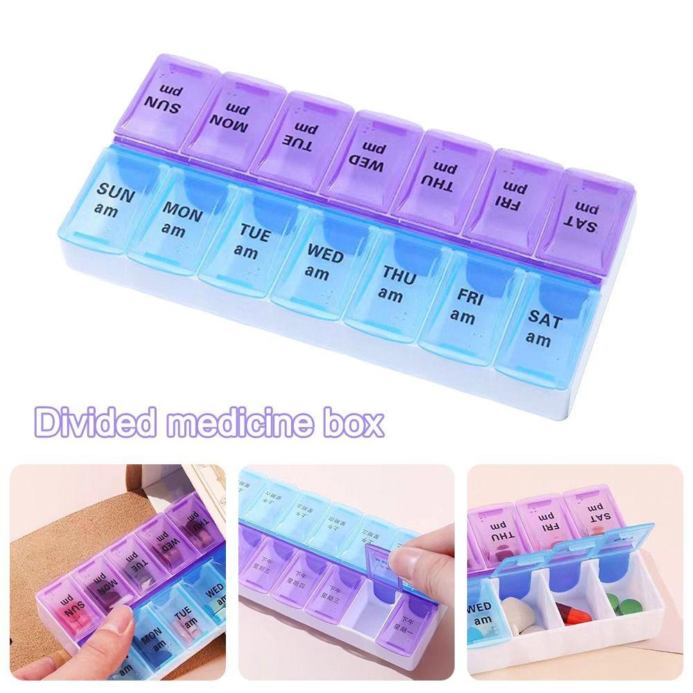 7-Day Weekly Pill Box 14 Grid First-Aid Kit Container Portable Tablte Dispenser