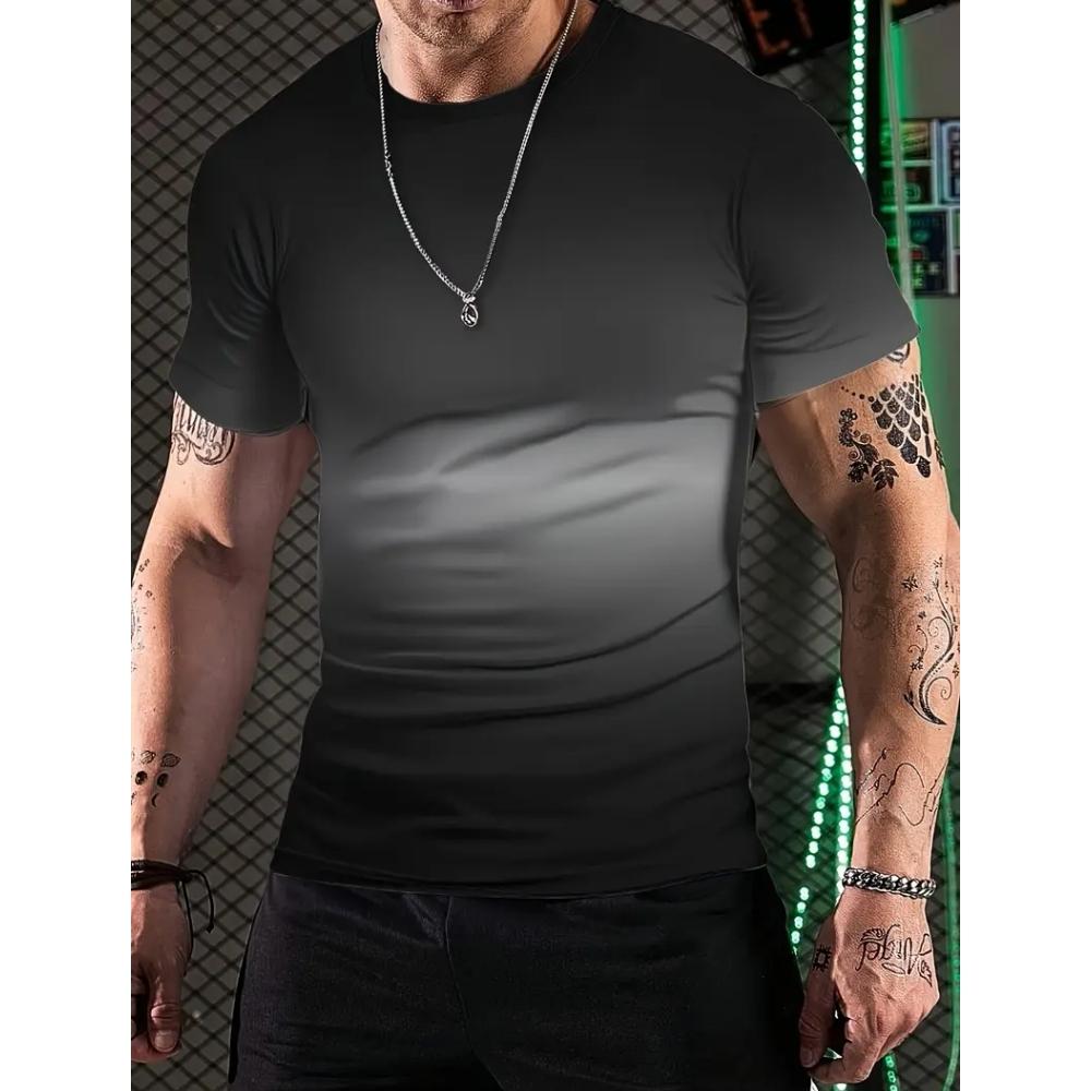 Gym Clothes Man Two Color Gradient 3D Printed Round Neck Men Short Sleeve T-Shirt Outdoor Casual Running Sports Fitness T-Shirt