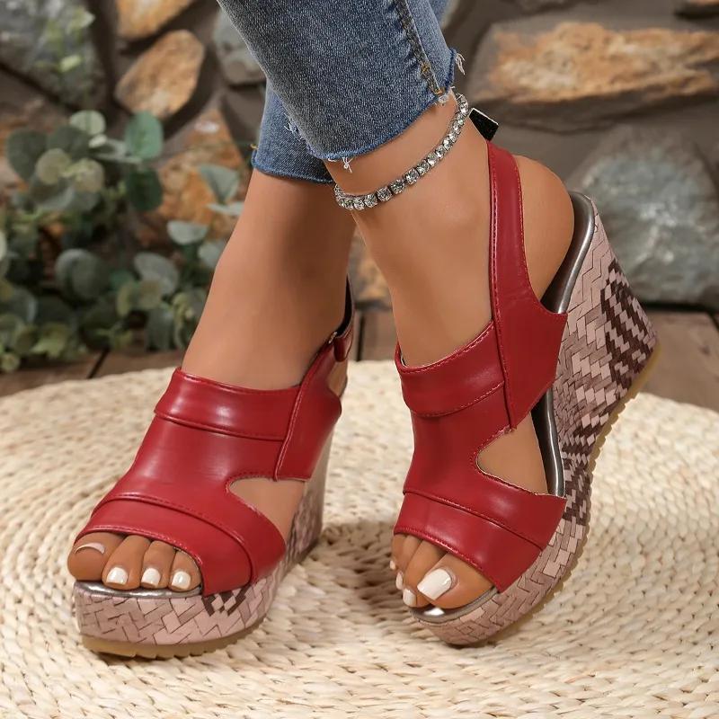 2026 New Women Casual High Heel Sandals Increased Height Platform Fish Mouth Open Toe Wedge Sandals with Adjustable Ankle Strap 35 красный 2790₽