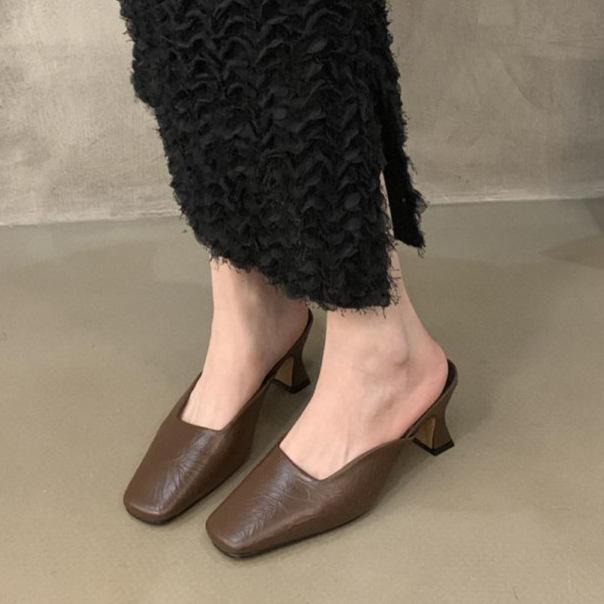 Baotou Half Slippers Women's Summer Wear 2025 New Thick Heel High Heels French Muller Shoes High-end Cool Slippers