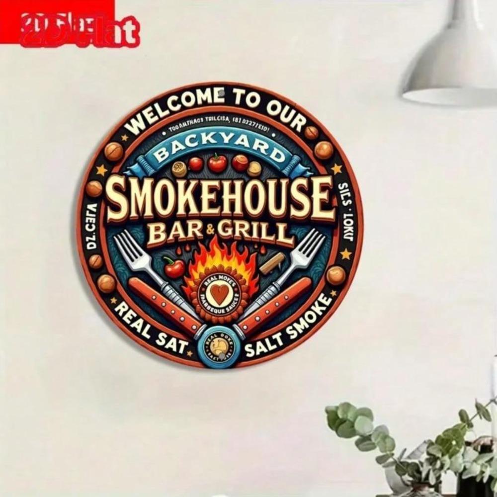 Metal Tin Sign Backyard Smokehouse Bar Grill Retro Wall Decor
