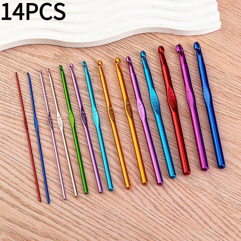 14PCS Color Alumina Crochet Multi-Specification Single Head Aluminum Crochet Yarn Knitting Tool Sweater Needle Knitting Hook Set