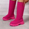 Chic Women Long Boots Brand Design Terry Cloth Knee-high Booties Ladies Thick Sole Pink Green Botas Tone To Tone